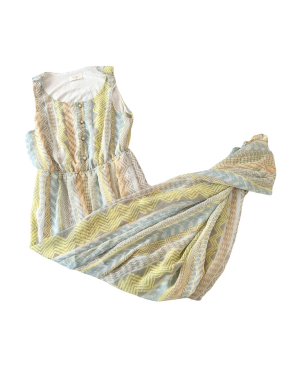 Sleeveless Pastel Chevron Maxi Dress - Yellow & Blue